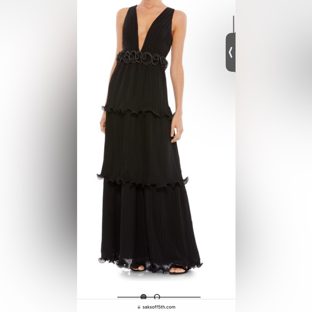 Mac Duggal Plunge pleated Ruffle Gown